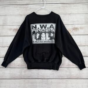 N.W.A. Distressed Crewneck Logo Sweatshirt Adult‎ Size XL Black Ice Cube Dr. Dre